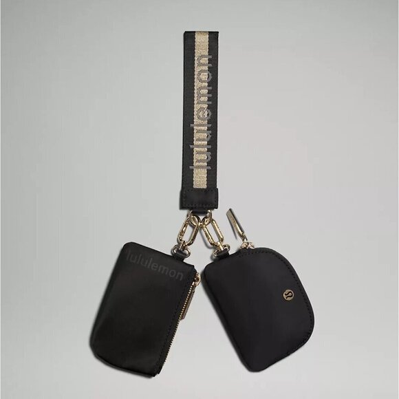 NWT Lululemon Dual Pouch Wristlet *Wordmark - Black/Gold/White Opal - Picture 1 of 3